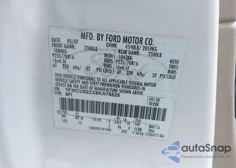 2008 Ford Escape Xls from USA, damaged, VIN 1FMCU92ZX8KA78525